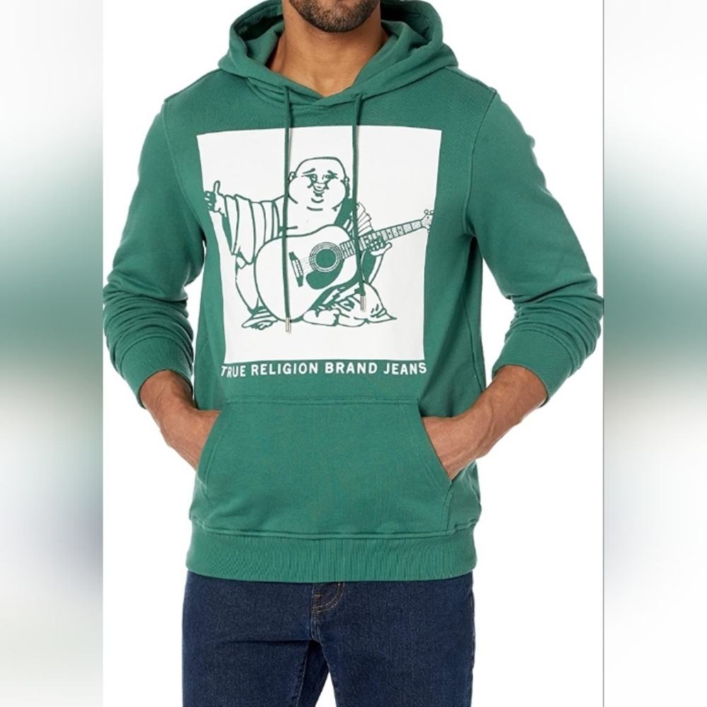 True Religion Men's Pullover Box hoodie.Size L/ Bottle Green